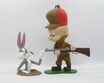 Cartoon Bu-gs Bunny & Hunter Figurine Set – 3D Printed Color Model - NO TARIFF