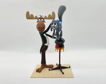 Vintage Cartoon Style Moose & Flying Squirrel Figurine – Whimsical Desk Decor