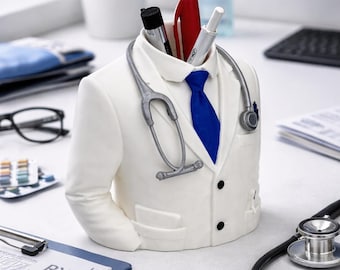 Doctor Pen Holder – Medical Desk Organizer – Unique Doctor Gift – Stethoscope Lab Coat Pencil Holder – Office Decor for Doctors