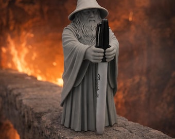 Wizard Pen Holder – Wizard Desk Organizer Statue, Fantasy Desk Decor, Unique Pencil Holder, Geek Office Gift