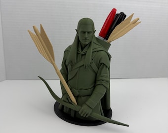 Elf Archer Pen Holder – Elf Archer Desk Organizer – Fantasy Arrow Quiver Pencil Holder – 3D Printed Desk Decor – Unique Fantasy Gift