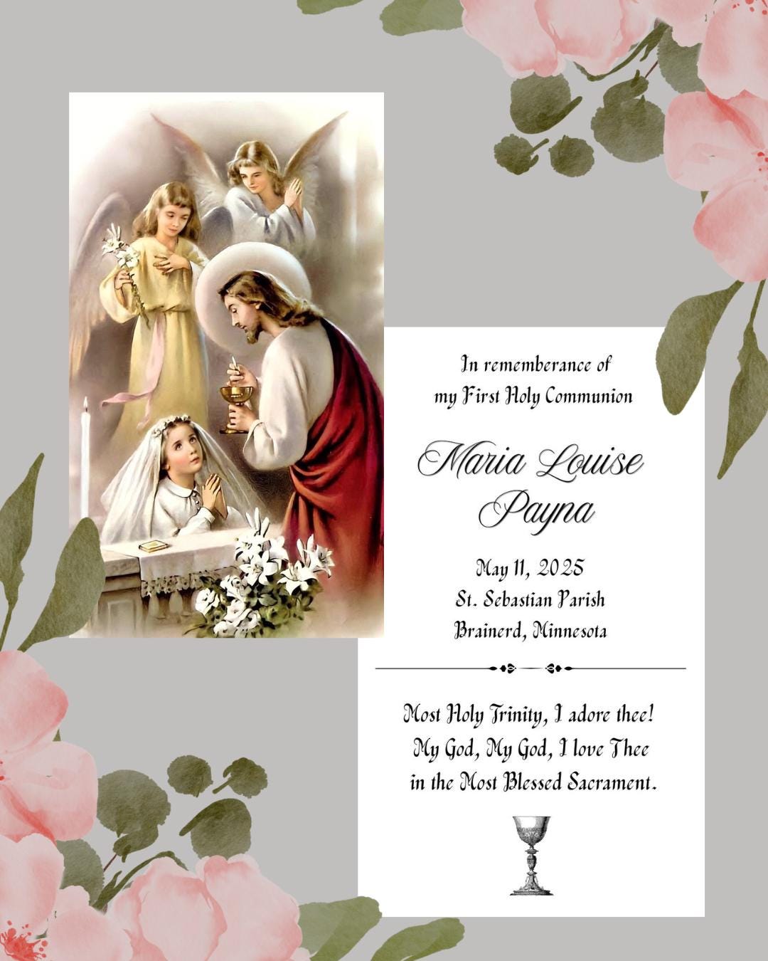 CUSTOMIZABLE Girl First Holy Communion Prayer Card - Editable Canva - Etsy