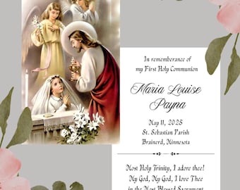 CUSTOMIZABLE Girl First Holy Communion Prayer Card - Editable Canva