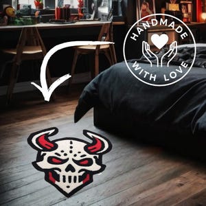 Handgetufteter Teufelsschädel-Teppich - 100% Premium Wolle - Gothic Home Decor | 6 Meter x 9 Meter