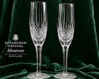 Edinburgh Crystal Montrose Champagne Flutes Set of 2 | Vintage Cut Crystal Stemware