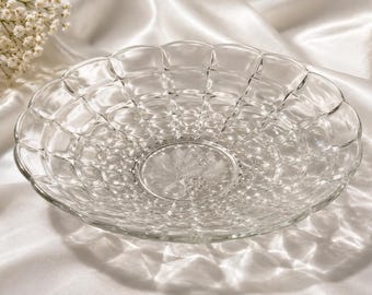 Indiana Glass Constellation Grape Frosted Clear Glass Bowl 13 Inch Serving Bowl Fruit Pattern Centerpiece RARE PIECE