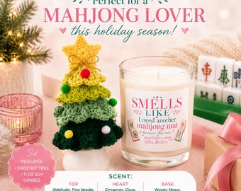 Mahjong Christmas Gift Set, Crochet Tree and Candle Gift Box, Mahjong Lover Holiday Gift, Secret Santa Mahjong Gift