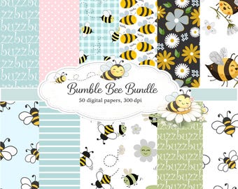 Bumble Bee Digital Paper Pack, Scrapbook & Sublimation Designs (300 DPI)