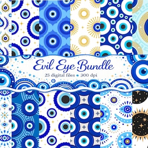 Blue and Gold Digital Paper, Evil Eye Sublimation & Scrapbooking, Protective Symbol Background, Melochia pattern paper,