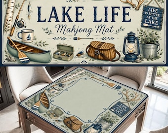 Lake Life Mahjong Mat, Fishing Mahjong Mat, Cottage Mahjong Table Cover, Canoe Cabin Mahjong Gift, Rustic Lake House Decor