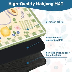 Italian Summer Mahjong Mat, Citrus Fruit Watercolor Playing Mat, Mediterranean Mahjong Mat, Pastel Fruit & Gingham Table Decor image 4