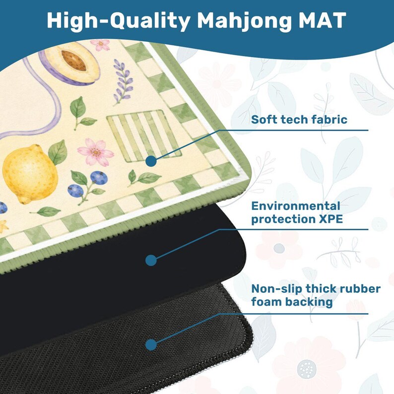 Italian Summer Mahjong Mat, Citrus Fruit Watercolor Playing Mat, Mediterranean Mahjong Mat, Pastel Fruit & Gingham Table Decor image 4