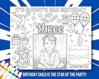 Photo to Coloring, Custom Coloring Book Page, Personalized Birthday Placemat, Kids Activity