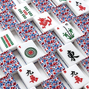 Blue & Red Mahjong Bundle Set, 166 Mahjong Tiles, Mahjong Mat and Carry Bag, Floral Mahjong Set, American Mahjong Gift Set image 7