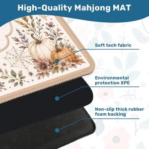 Tapete de Mahjong color calabaza neutro, tapete de Mahjong color beige otoñal, mantel de cosecha otoñal, tapete de juego de Mahjong suave estilo boho con calabazas. imagen 7