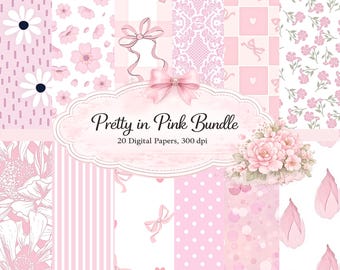 Pink Toile Digital paper Pink and White Coquette Bow pattern for digital scrapbooking