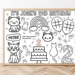 Cat Birthday Party Coloring Page & Placemat | Fun Kids Activity, Printable Decor, Unique Party Favor