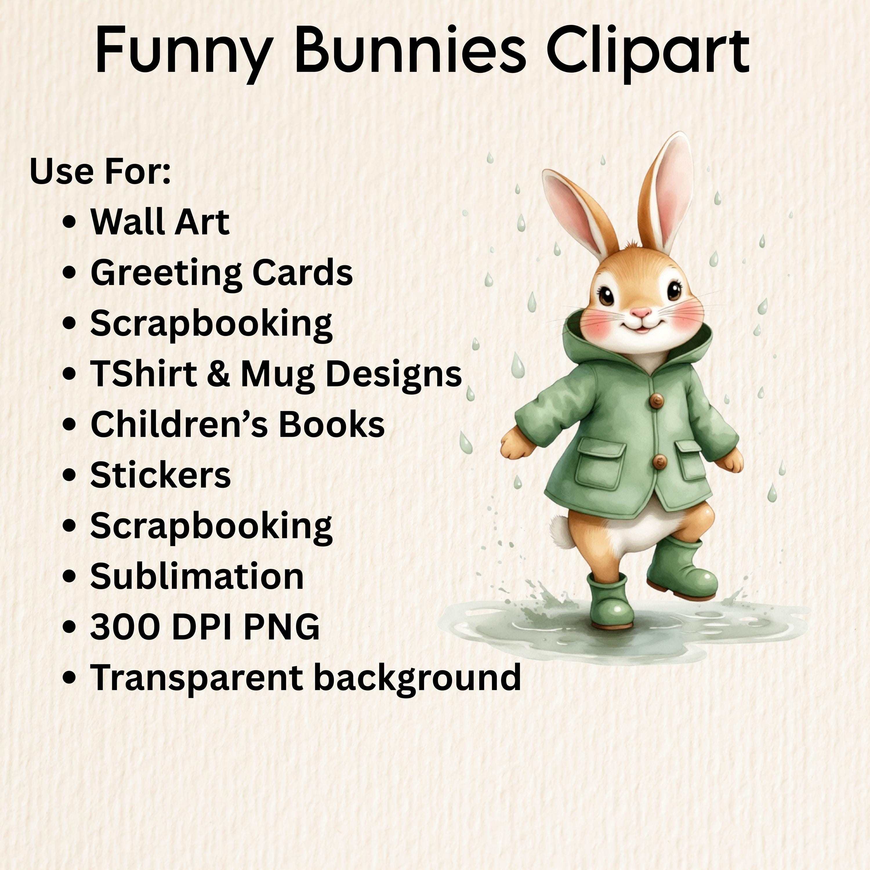 Whimsical Rabbit Clipart Bundle – Watercolor Bunny Clipart Set, Cute ...