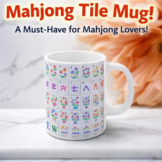 Mahjong Tile Mug – Floral Mahjong Coffee Cup – Game Night Accessory