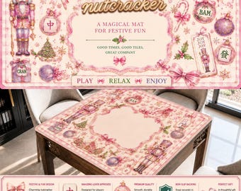 Pink Nutcracker Mahjong Mat, Ballet Christmas Mahjong Gift for Her, Holiday Mahjong Mat, Ballet Slippers Nutcracker Pink Bow Design