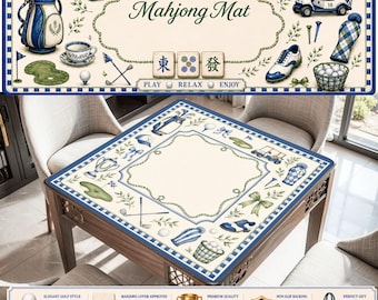Tapete de Mahjong de Golf, Mantel de Mahjong Blue Country Club, Regalo de golf Preppy, Decoración para la noche de juegos Grandmillennial