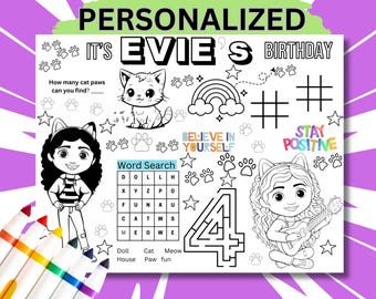 Dollhouse Coloring Placemat for Kids | Personalized Dollhouse Coloring Sheet | Fun Table Activity for children, party favour