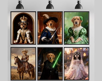 Custom Royal Pet Portrait from Photo, Renaissance Style Dog Cat Art, Animal Painting