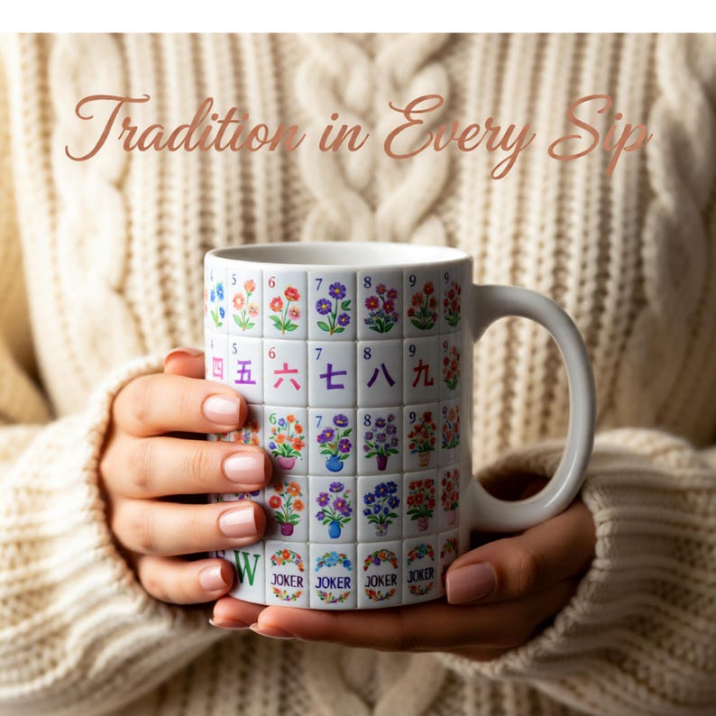 Mahjong Tile Mug – Floral Mahjong Coffee Cup – Game Night Accessory image 12