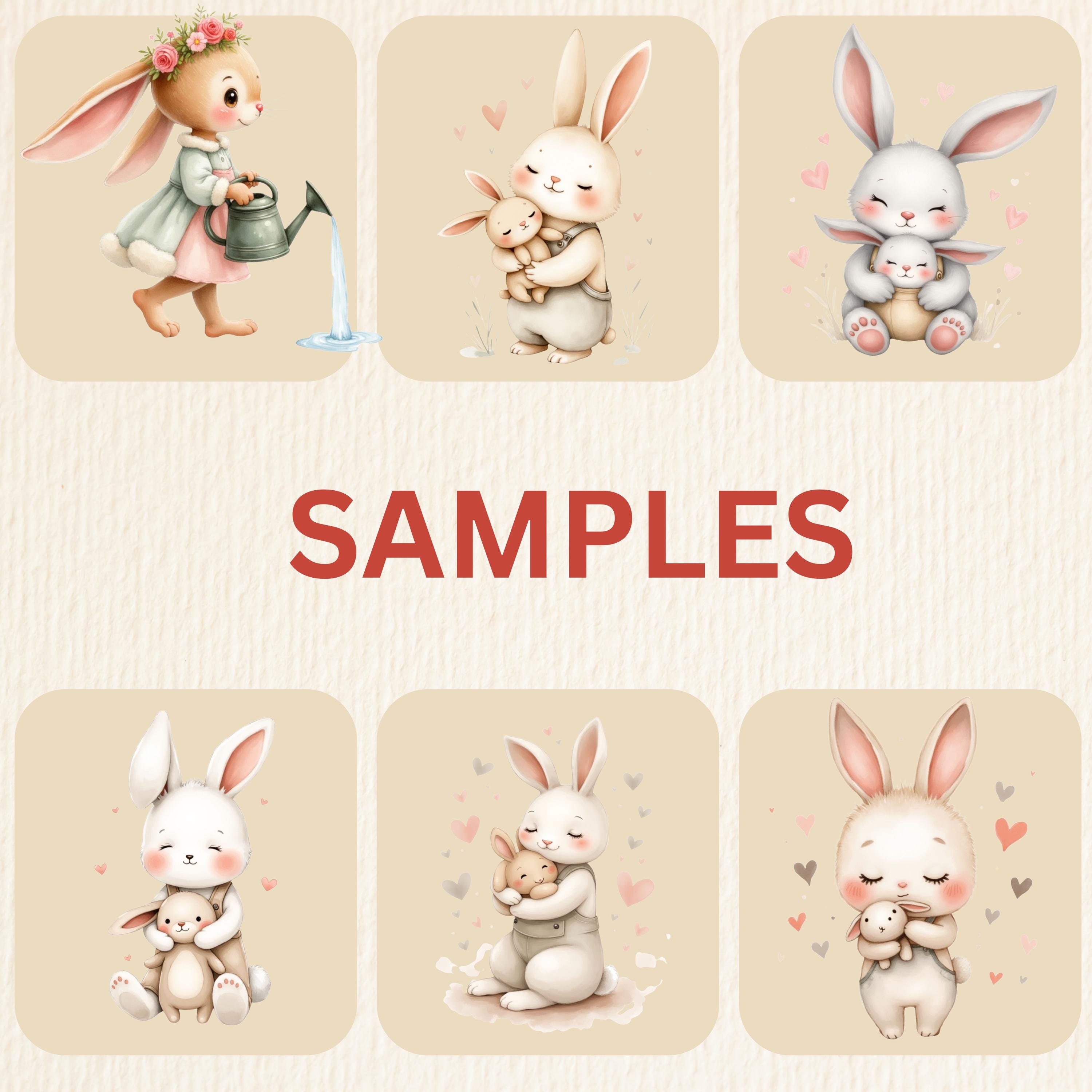 Whimsical Rabbit Clipart Bundle – Watercolor Bunny Clipart Set, Cute ...