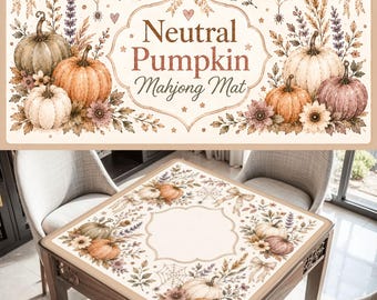 Neutral Pumpkin Mahjong Mat, Beige Fall Mahjong Mat, Autumn Harvest Table Cover, Soft Boho Pumpkin Mahjong Game Mat