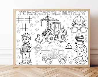 Party Activity Coloring Placemat for Kids, Construction Theme Birthday Party Fun, Printable Table Activity Sheet, Orange Truck Coloring