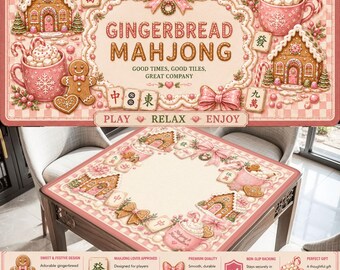 Gingerbread Mahjong Mat, Pink Christmas Mahjong Table Cover, Coquette Holiday Mahjong Gift, Candy Cane Winter Decor