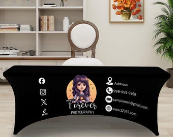 Custom Stretch Tablecloth with Logo | Personalized Vendor Table Cover for Business, Trade Craft Show
