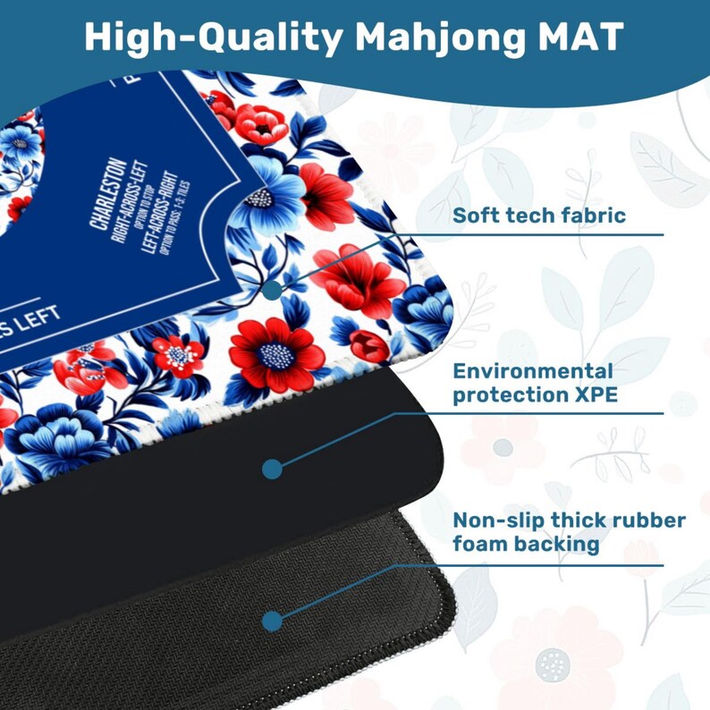 Blue & Red Mahjong Bundle Set, 166 Mahjong Tiles, Mahjong Mat and Carry Bag, Floral Mahjong Set, American Mahjong Gift Set image 8