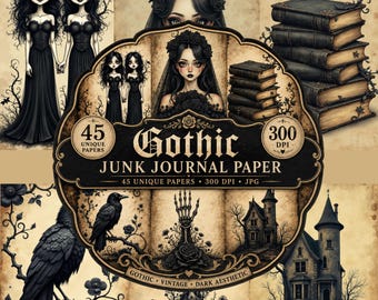 Gothic Junk Journal Digital Paper Pack, Dark Academia Scrapbook Paper, Vintage Gothic Printable Pages, Spooky Victorian JPG Bundle