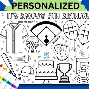 Página para colorear y mantel de fiesta de cumpleaños de béisbol / Fiesta deportiva para niños, Página para colorear para niños, Actividad divertida para los amantes del béisbol
