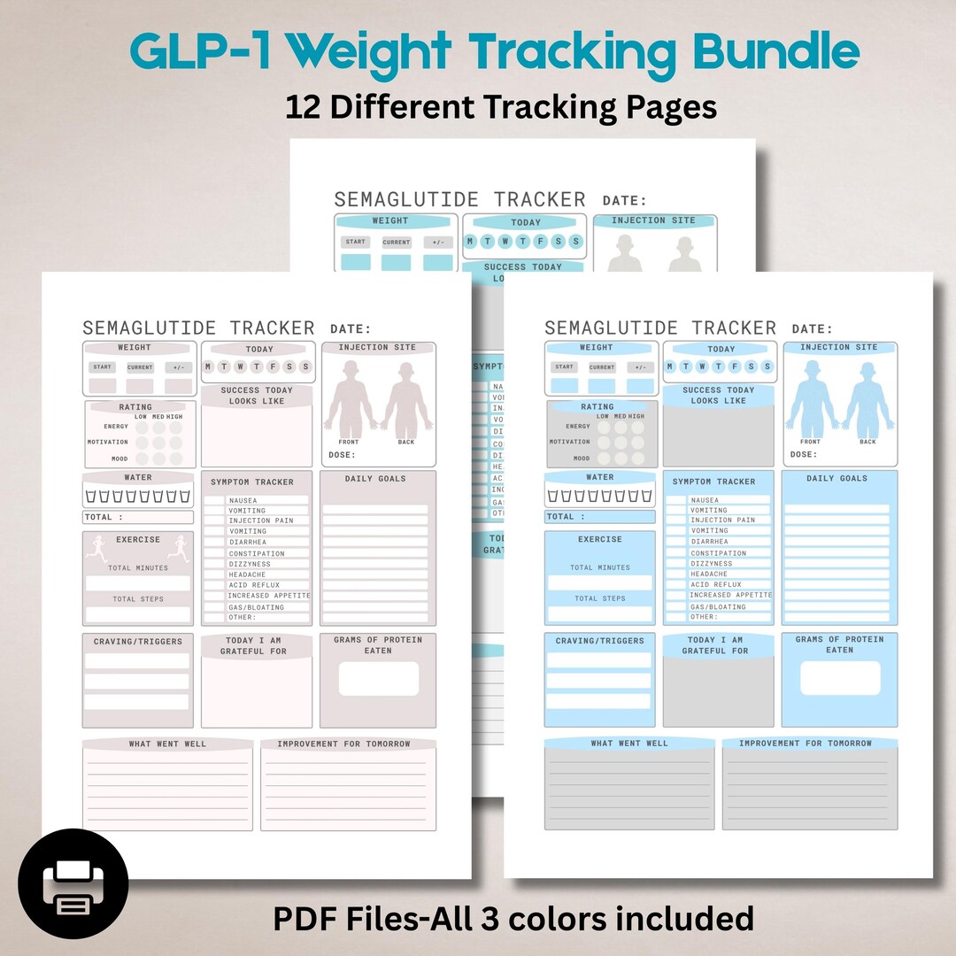 Weight Loss Tracker Printable, GLP-1 Tracker,weight Loss and Symptom ...