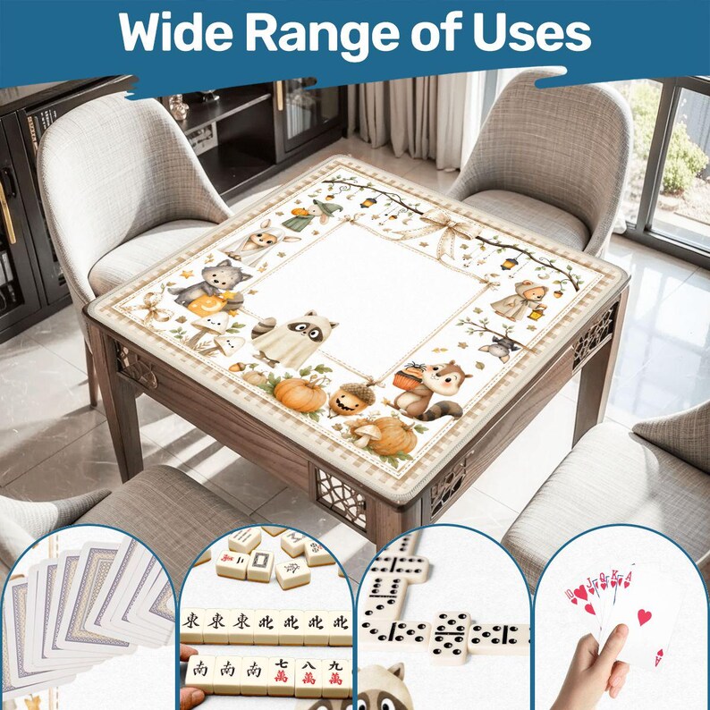 Woodland Halloween Mahjong Mat | Ghost Mahjong Mat | Pumpkin Patch Mahjong | Neutral Coquette Fall Decor | Cute Autumn Mahjong Gift image 5