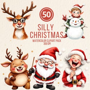 Christmas Clipart Bundle, scrapbooking digital clipart 50 Funny Christmas PNG, Silly whimsical animal sublimation