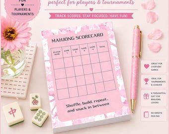 Mahjong Score Sheet Pad | Pink Game Scorecard for Friends | Mahjong Night Supplies