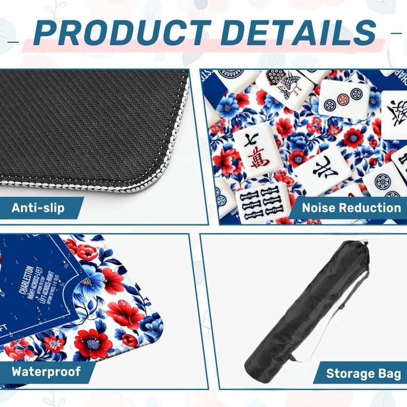 Blue & Red Mahjong Bundle Set, 166 Mahjong Tiles, Mahjong Mat and Carry Bag, Floral Mahjong Set, American Mahjong Gift Set image 11