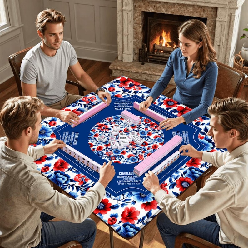 Blue & Red Mahjong Bundle Set, 166 Mahjong Tiles, Mahjong Mat and Carry Bag, Floral Mahjong Set, American Mahjong Gift Set image 10