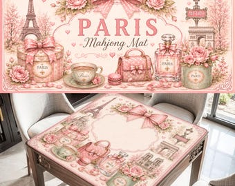 Paris Mahjong Mat, Pink Coquette Mahjong Mat, French Inspired Mahjong Table Cover, Parisian Chic Mahjong Gift, Bow Lover Decor