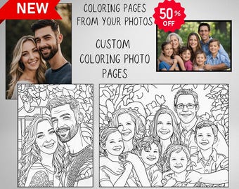 Custom Coloring Book Page, Personalized Photo to Coloring Page, Printable Family Activity from photo art