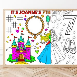 Princess Coloring Sheet, Printable Placemat, Princess Party theme, Castle coloring, Party favor, Fairy tale theme, Birthday Activity,
