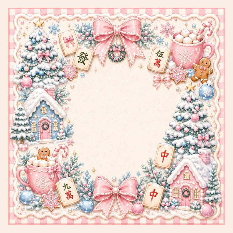 Pink Christmas Mahjong Mat, Coquette Holiday Mahjong Table Cover, Gingerbread Winter Mahjong Gift, Pastel Christmas Decor Bild 6