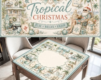 Tropical Christmas Mahjong Mat | Coastal Holiday Mahjong Game Mat | Beach House Christmas Mahjong Gift for Players