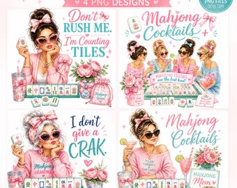 Paquete de imágenes PNG de Mahjong, diseños de Mahjong para mamás y abuelas, cócteles de Mahjong, frases divertidas de Mahjong, arte de Mahjong coqueto, imágenes PNG para sublimación