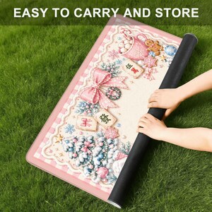 Pink Christmas Mahjong Mat, Coquette Holiday Mahjong Table Cover, Gingerbread Winter Mahjong Gift, Pastel Christmas Decor Bild 11