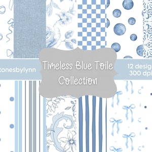 Blauw digitaal toile-papier, coquette-strikpatronen, babyshower digitale scrapbooking, achtergrond afdrukbaar papier